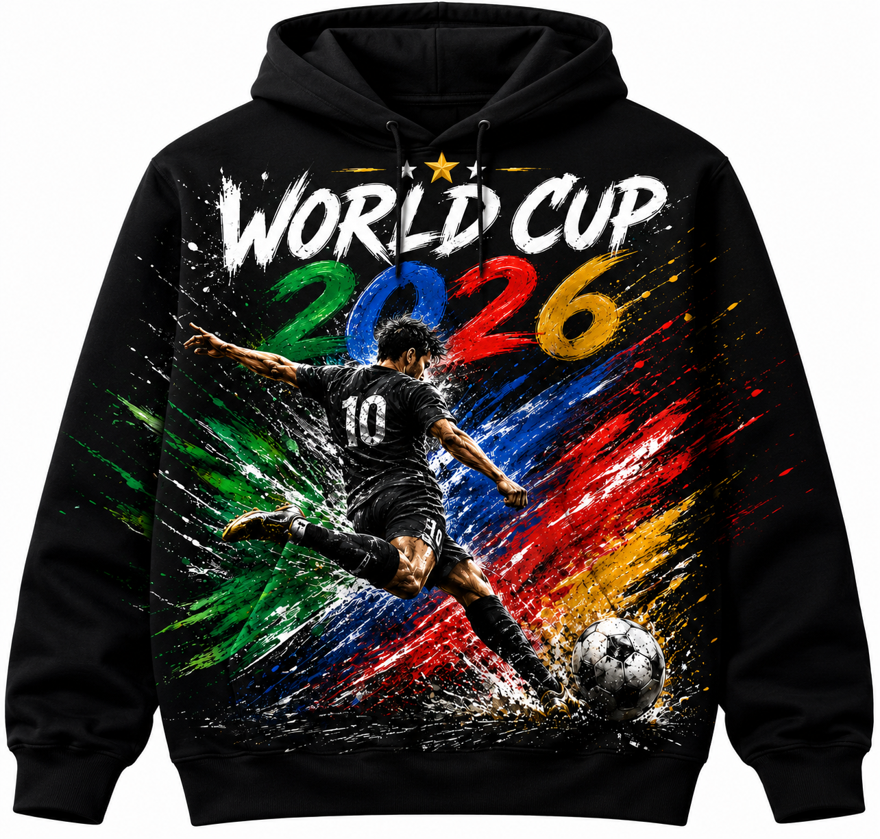 World Cup 2026 Hoodie — Striker Shot Colourful Edition