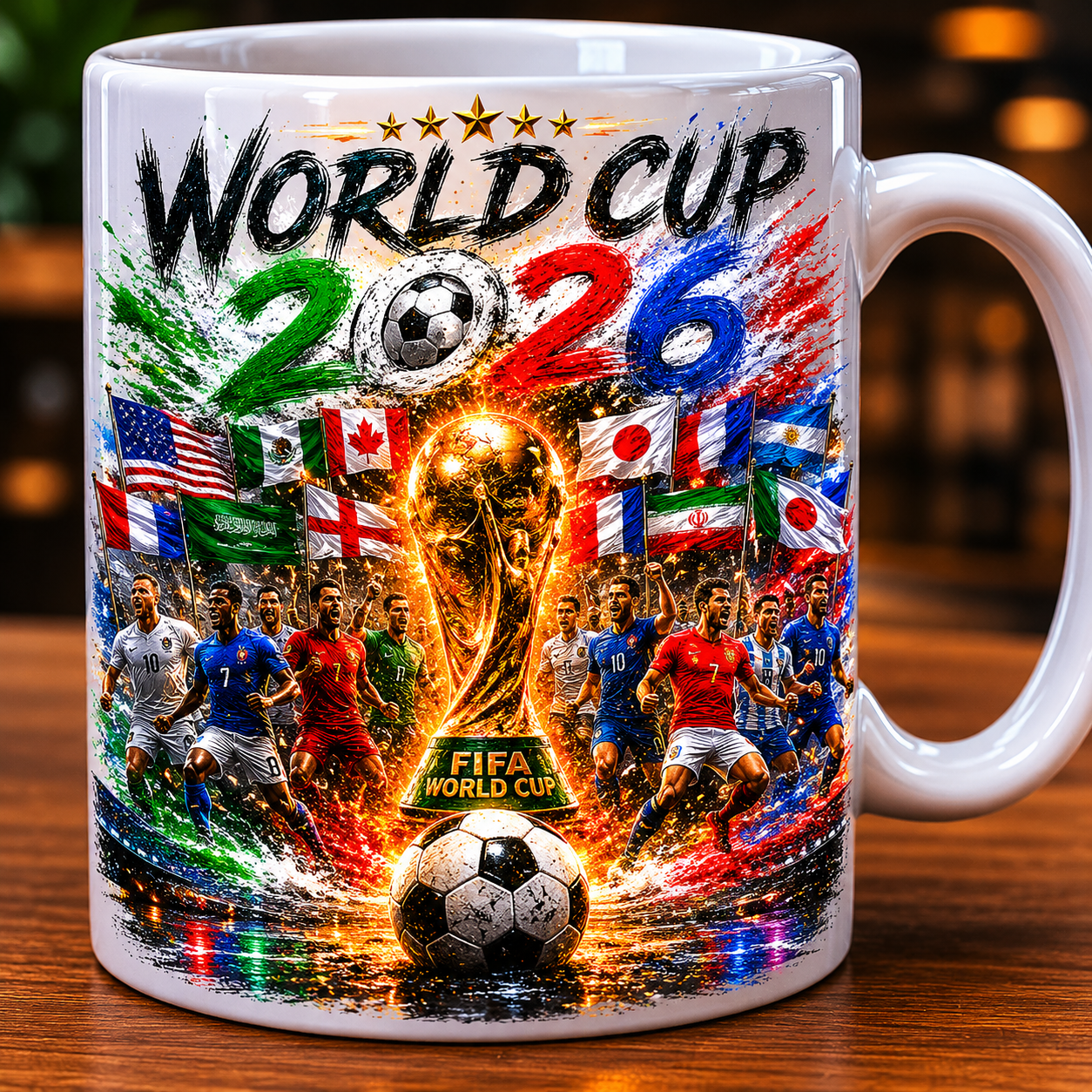 World Cup 2026 Mug — Players, Flags & Trophy
