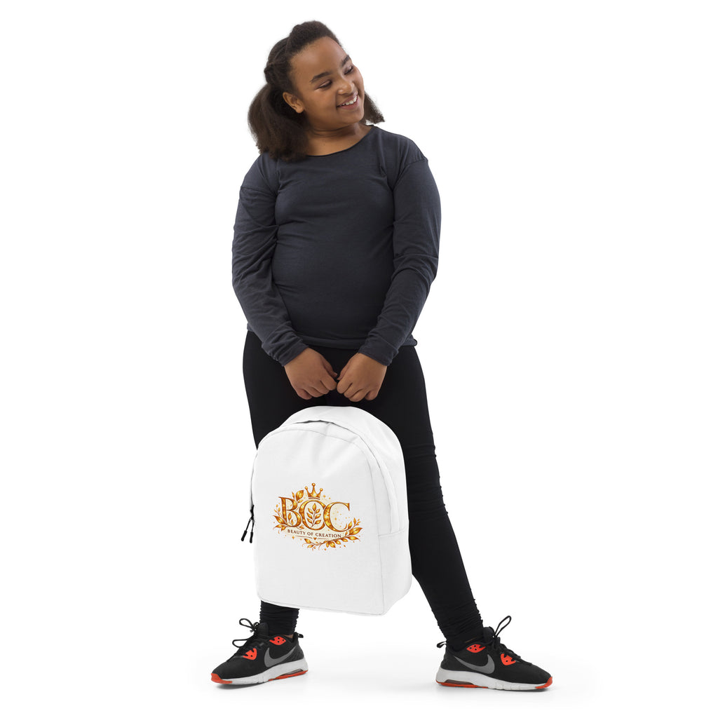 Golden Botanical backpack with gold botanical pattern – front view
