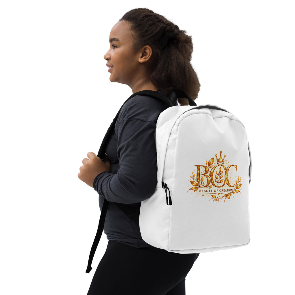 Golden Botanical backpack with gold botanical pattern – right front view
