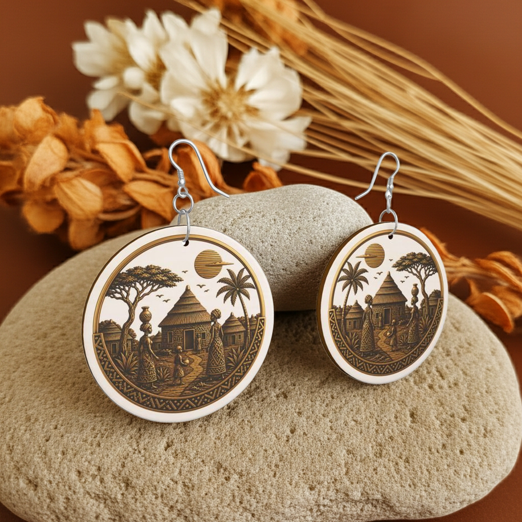 african inspired wooden earrings