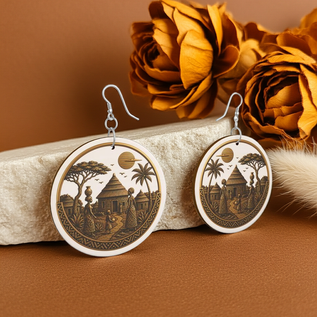 boucles d'oreilles en bois d'inspiration africaine