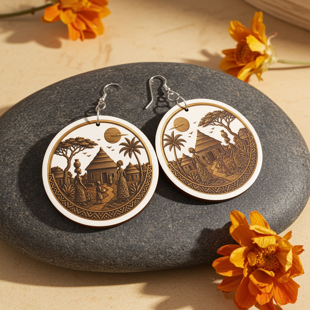 boucles d'oreilles en bois d'inspiration africaine