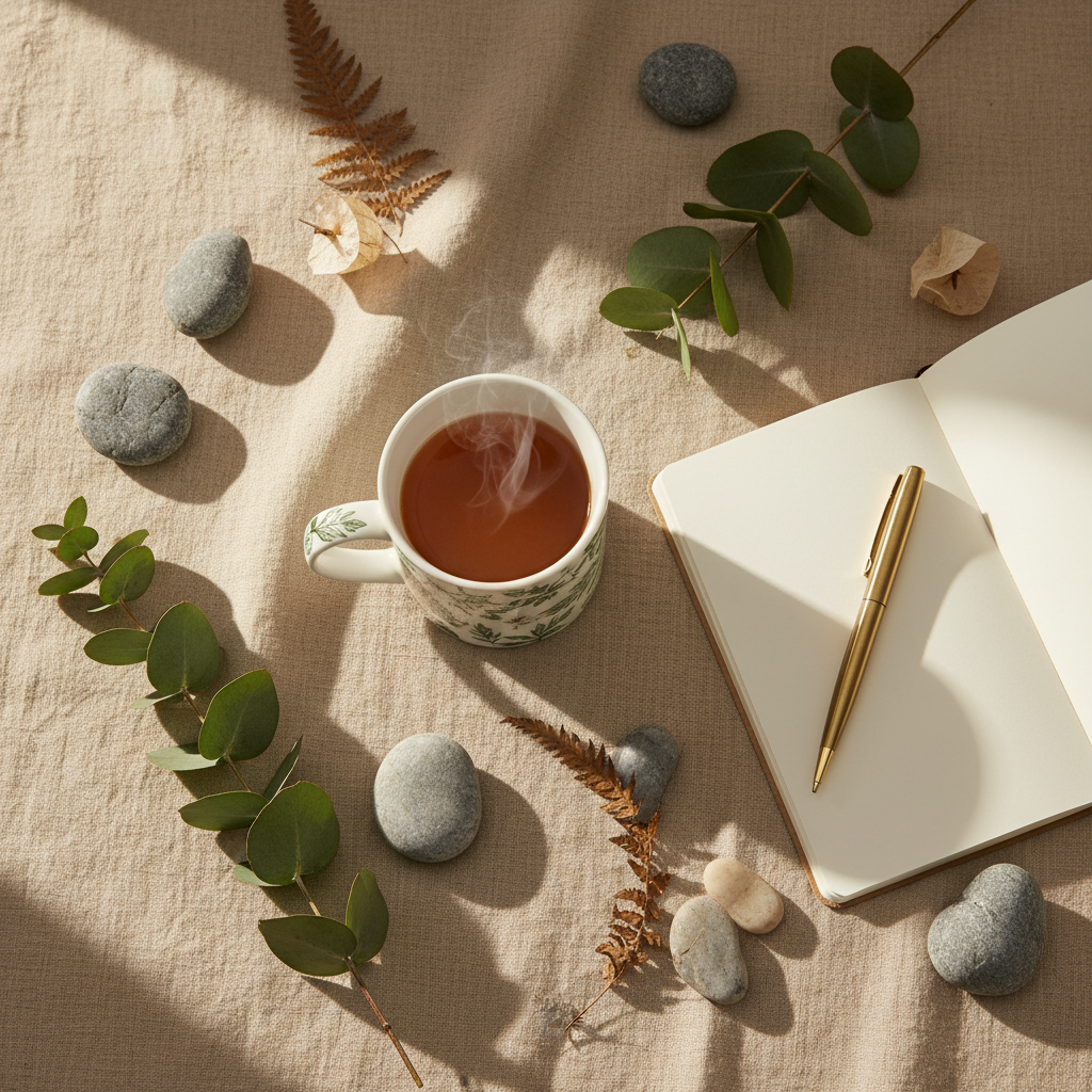 Nature Soul Bundle — Mug and Notebook lifestyle flat lay