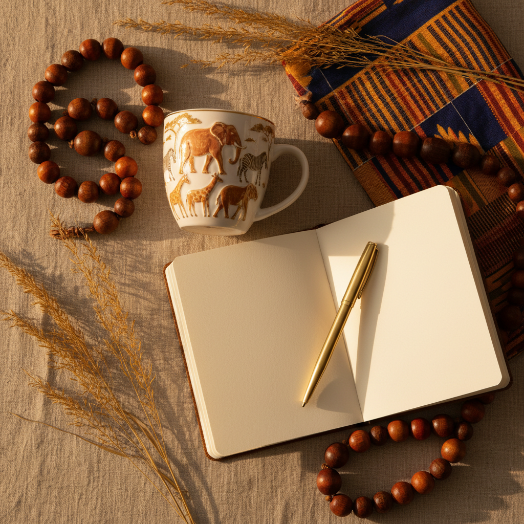 African Heritage Bundle — Mug and Notebook lifestyle flat lay
