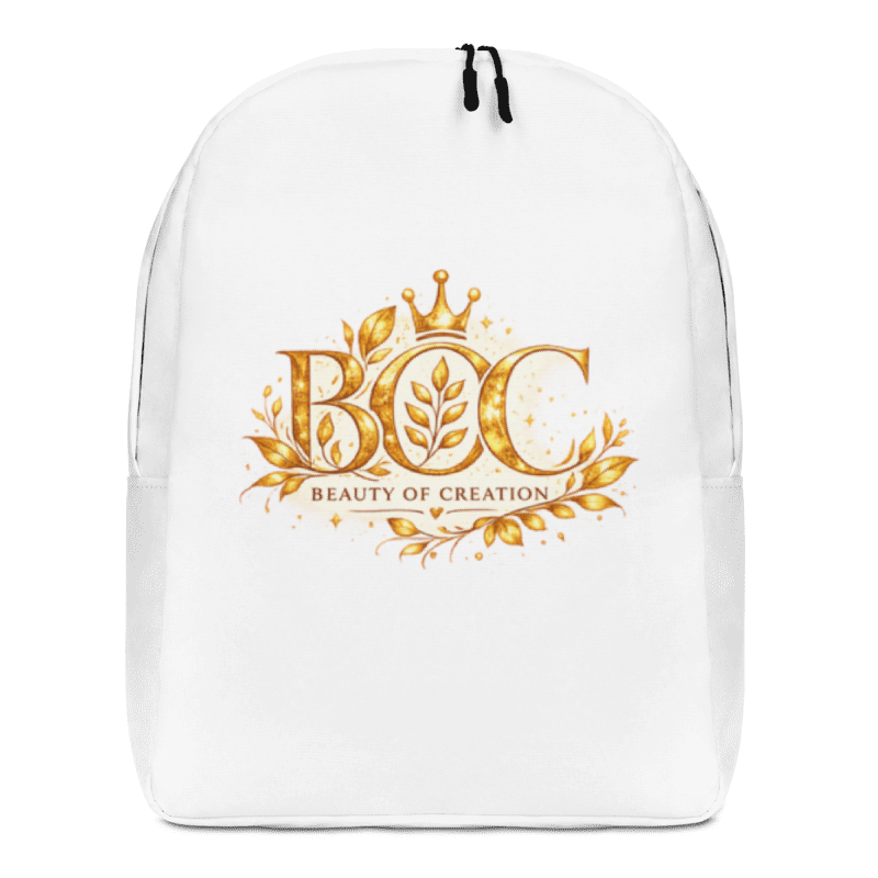 Golden Botanical Backpack front view – BOC gold botanical crest design by Beauty of Creation